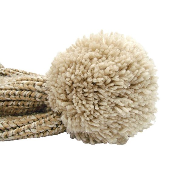 C.C Exclusives Pom Pom Beanie Hat Taupe Tan Chunky Yarn Knit Fold Over Warm OSFM - Picture 6 of 12